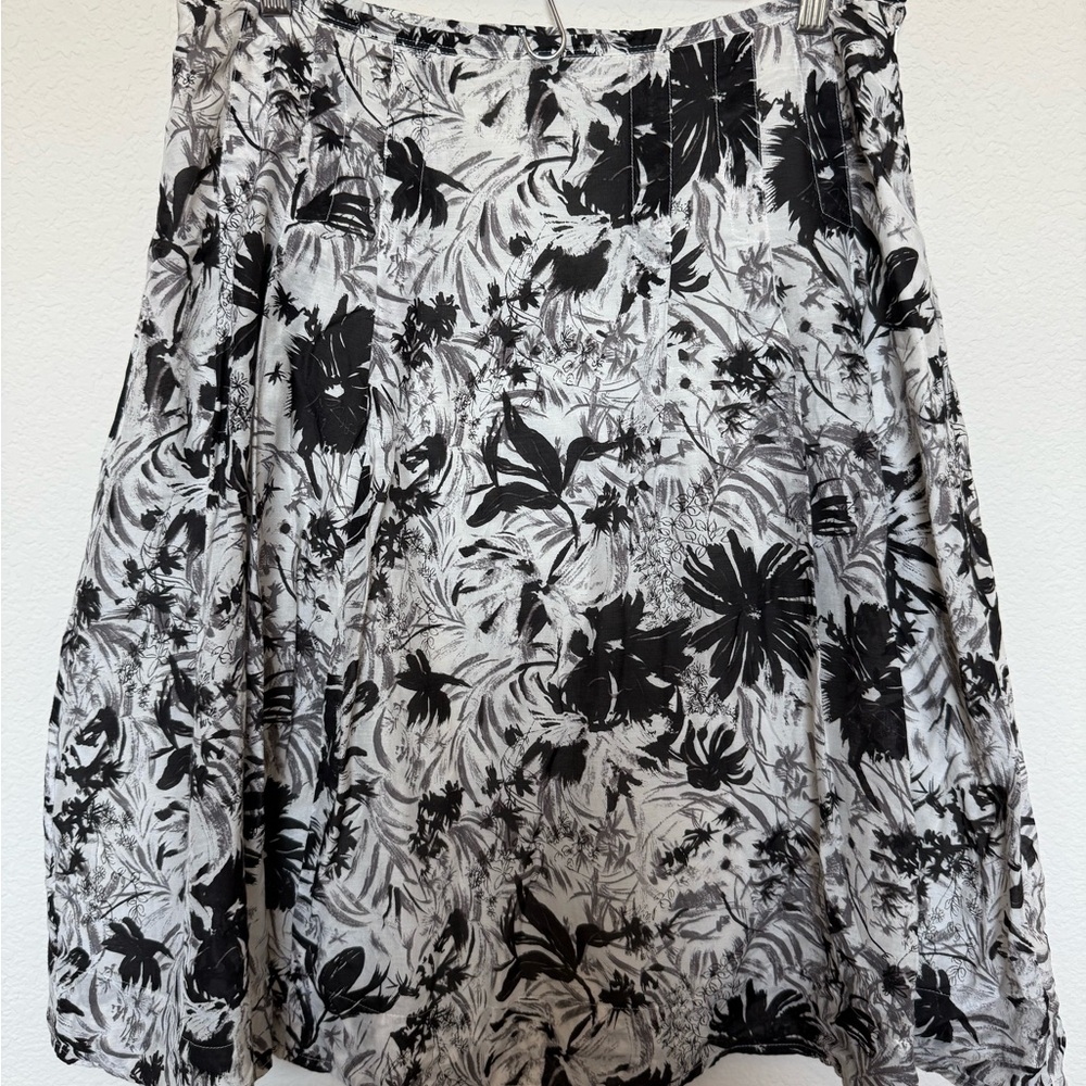 Talbots Black and Off White Silk Blend Skirt